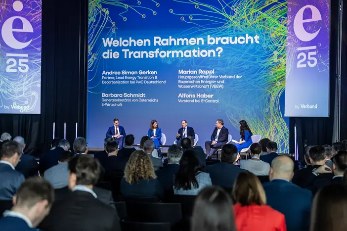 Andree Simon Gerken, Barbara Schmidt, Alfons Haber und Marian Rappl sprachen mit Moderatorin Damita Pressl über den Rahmen der Transformation. Foto Mirja Geh.
